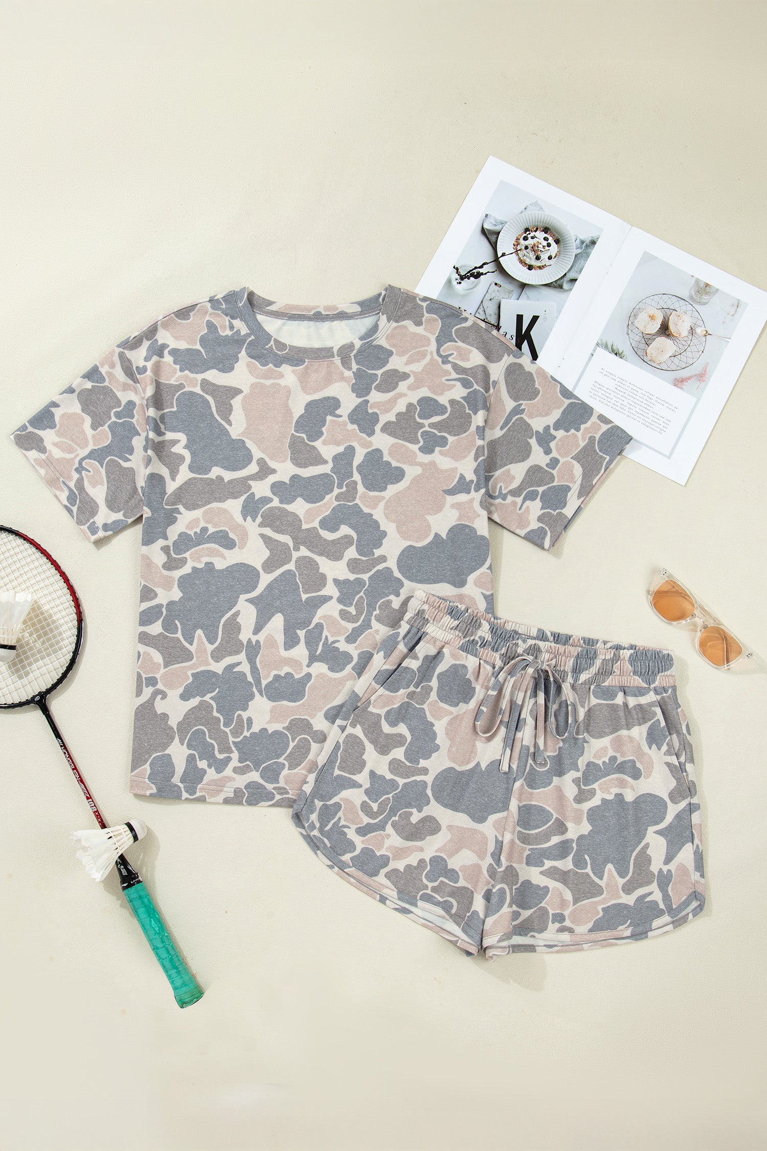 Camouflage Loose Tee & Drawstring Shorts Set